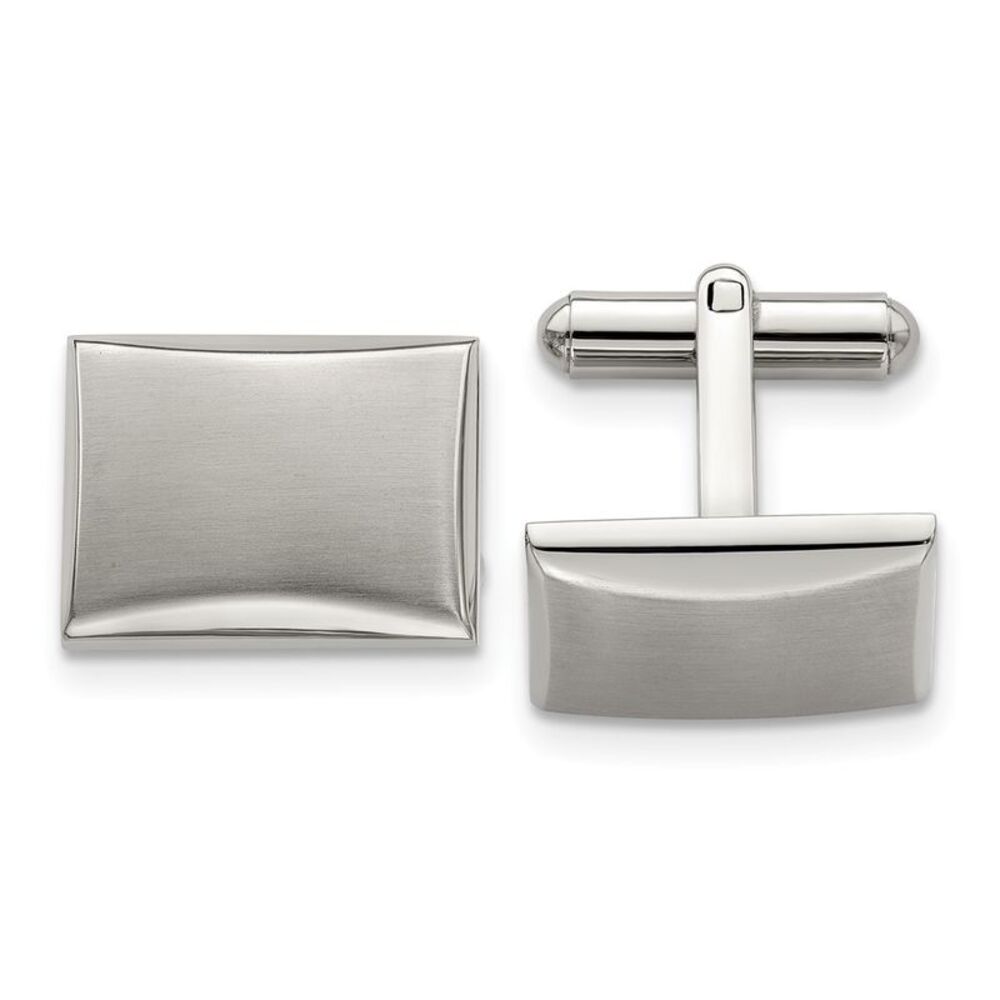Stainless Steel Brushed & Polished Domed Rectangle Cuff Links, 19x14mm